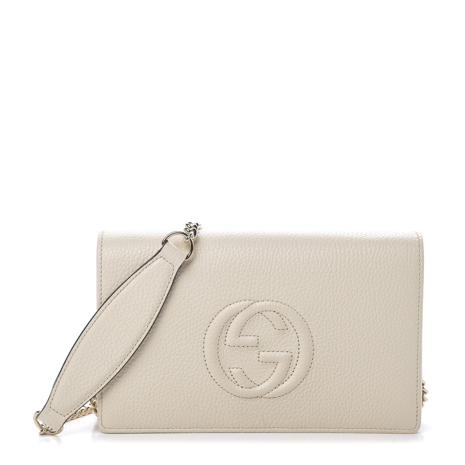 Gucci Pebbled Calfskin Soho Wallet on Chain Ivoire 1 of 9