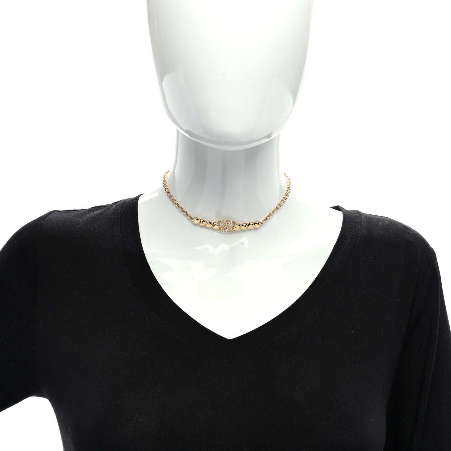 Chanel Crystal CC Heart Link Choker Necklace Gold 2 of 4
