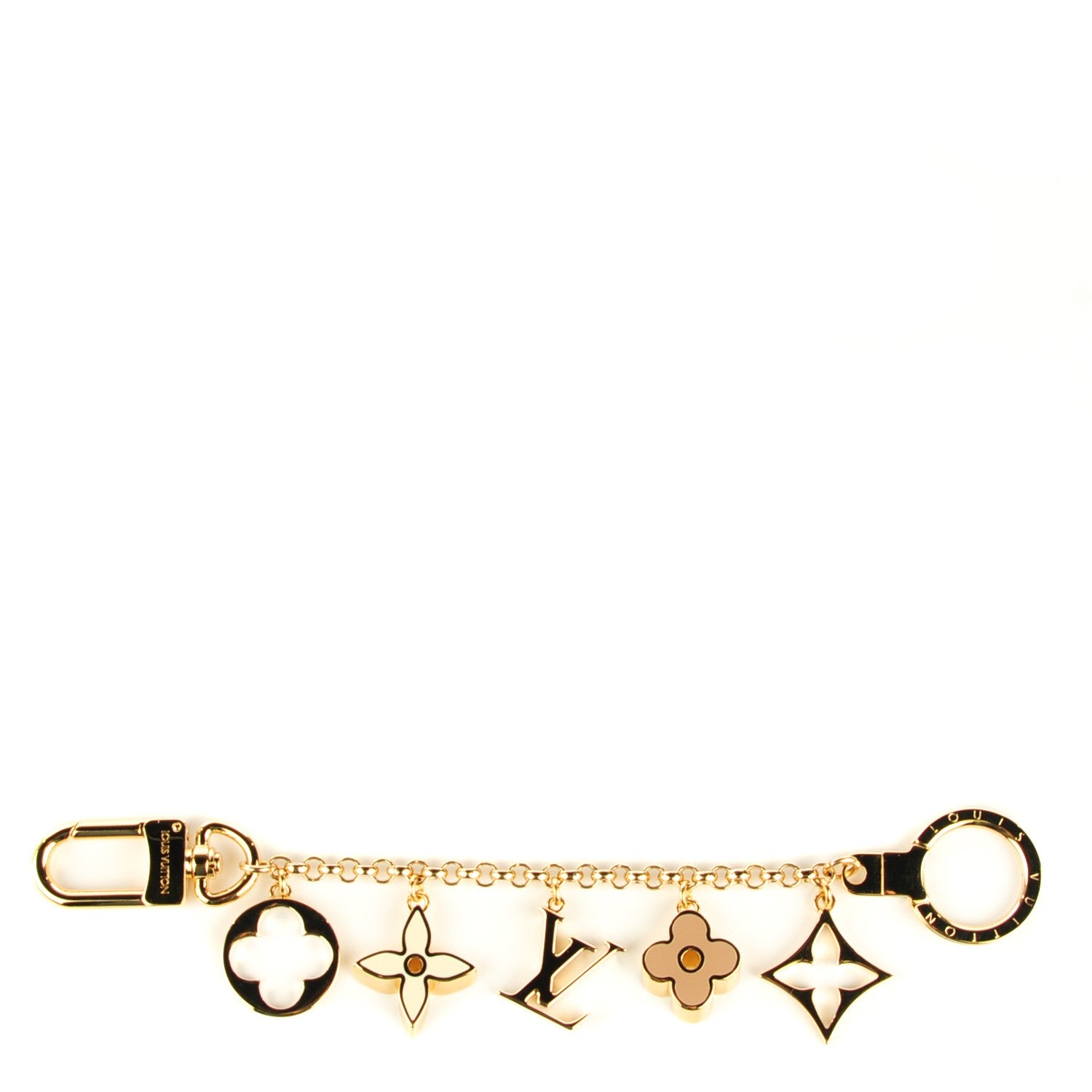 Louis Vuitton Brass Enamel Fleur De Monogram Bag Charm Chain Gold 1 of 5