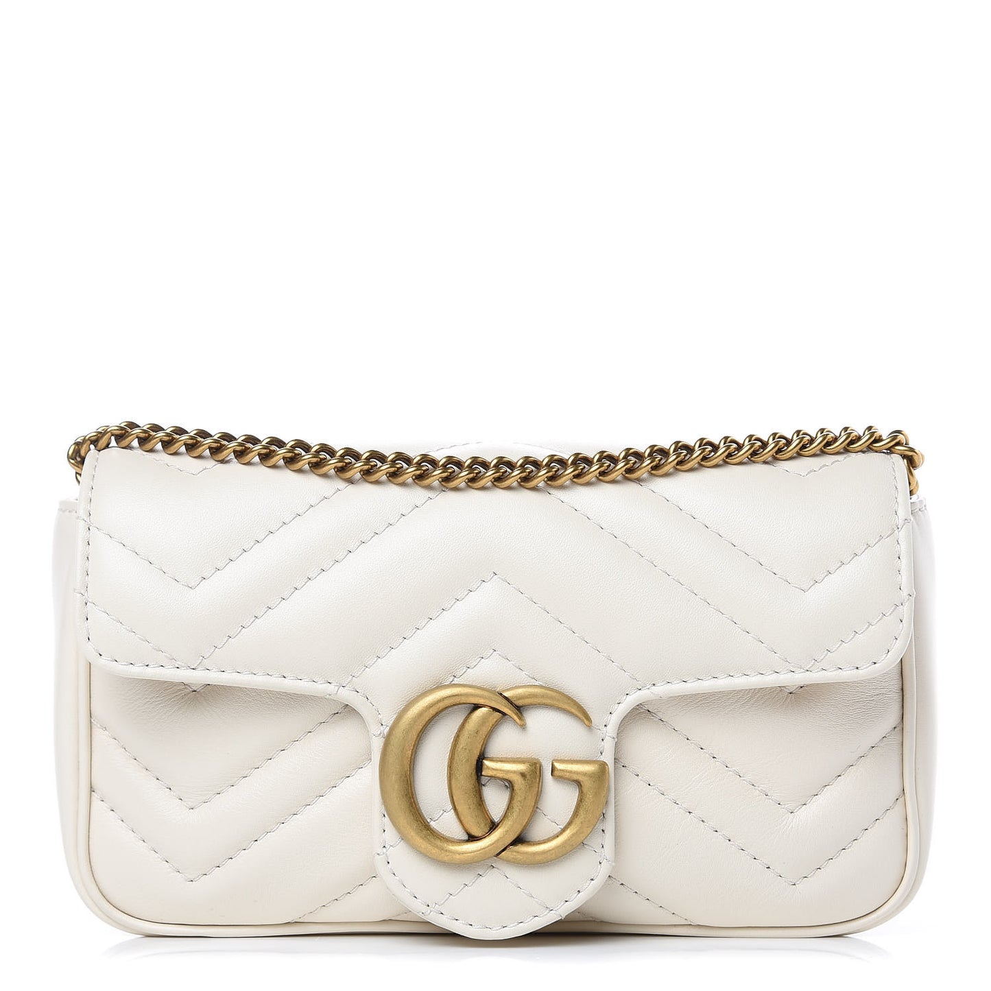 Calfskin Matelasse Super Mini GG Marmont Shoulder Bag White