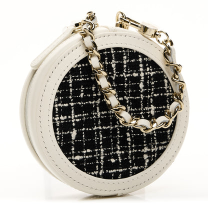 Chanel Tweed Quilted Round Filigree Pouch With Chain White Black 4 of 18