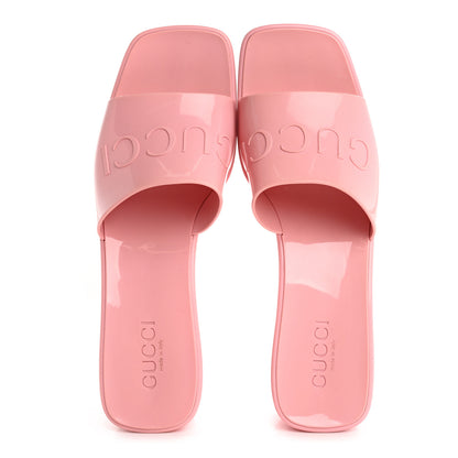 Gucci Rubber Gucci Logo Womens Platform 20/60mm Slide Sandals 40 Wild Rose 2 of 12