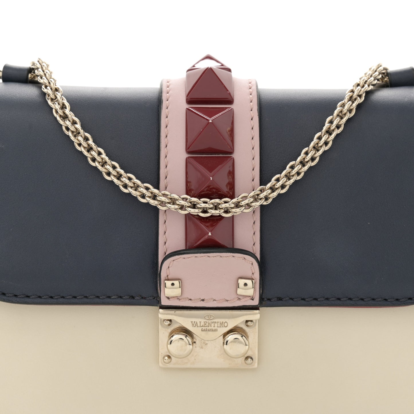 Vitello Small Glam Lock Rockstud Flap Light Ivory Water Rose Marine Rubin