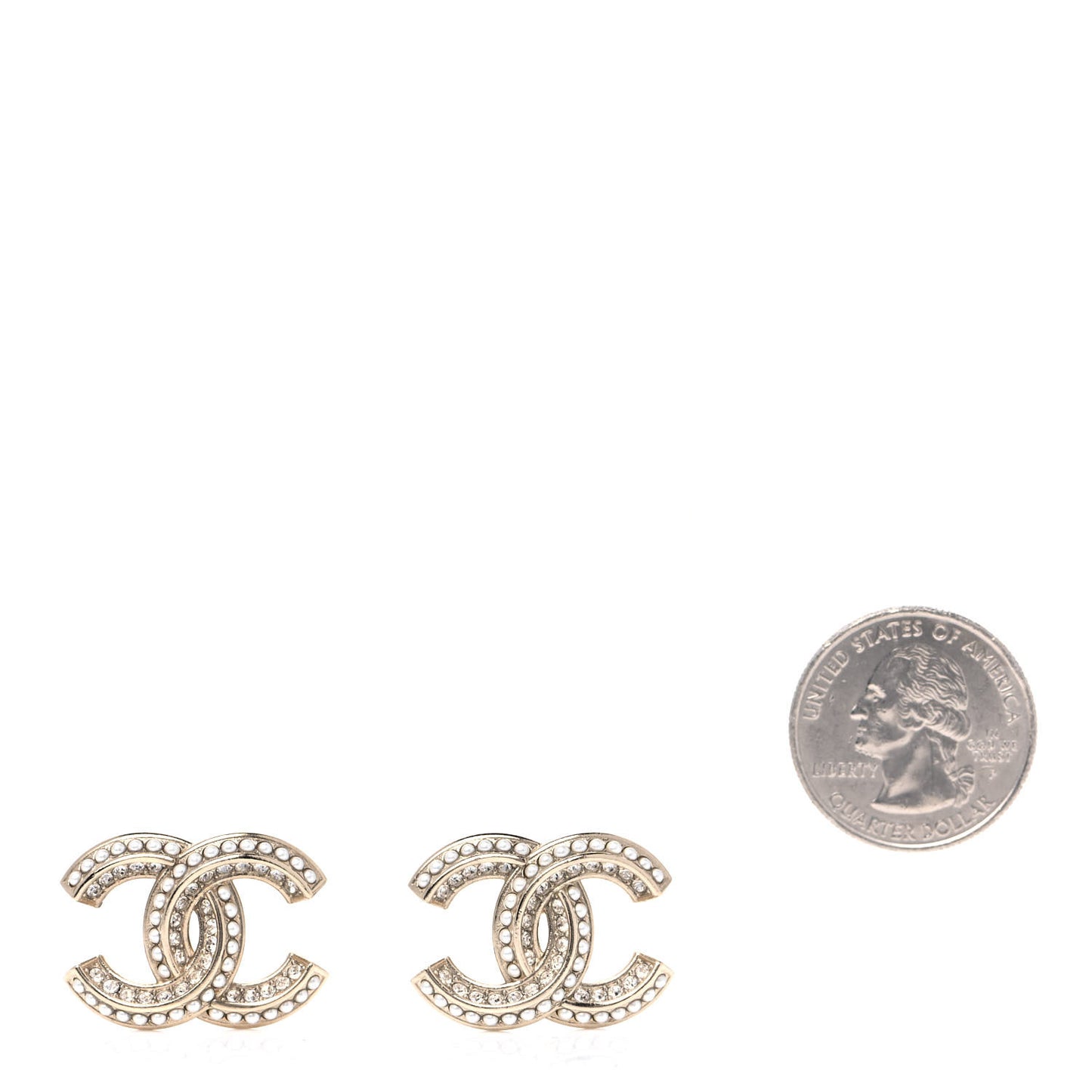 Crystal Pearl Chain Mania CC Earrings Gold
