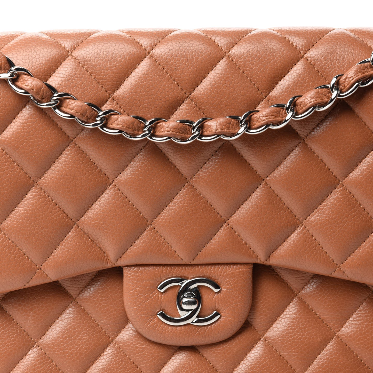 Caviar Quilted Jumbo Double Flap Light Brown