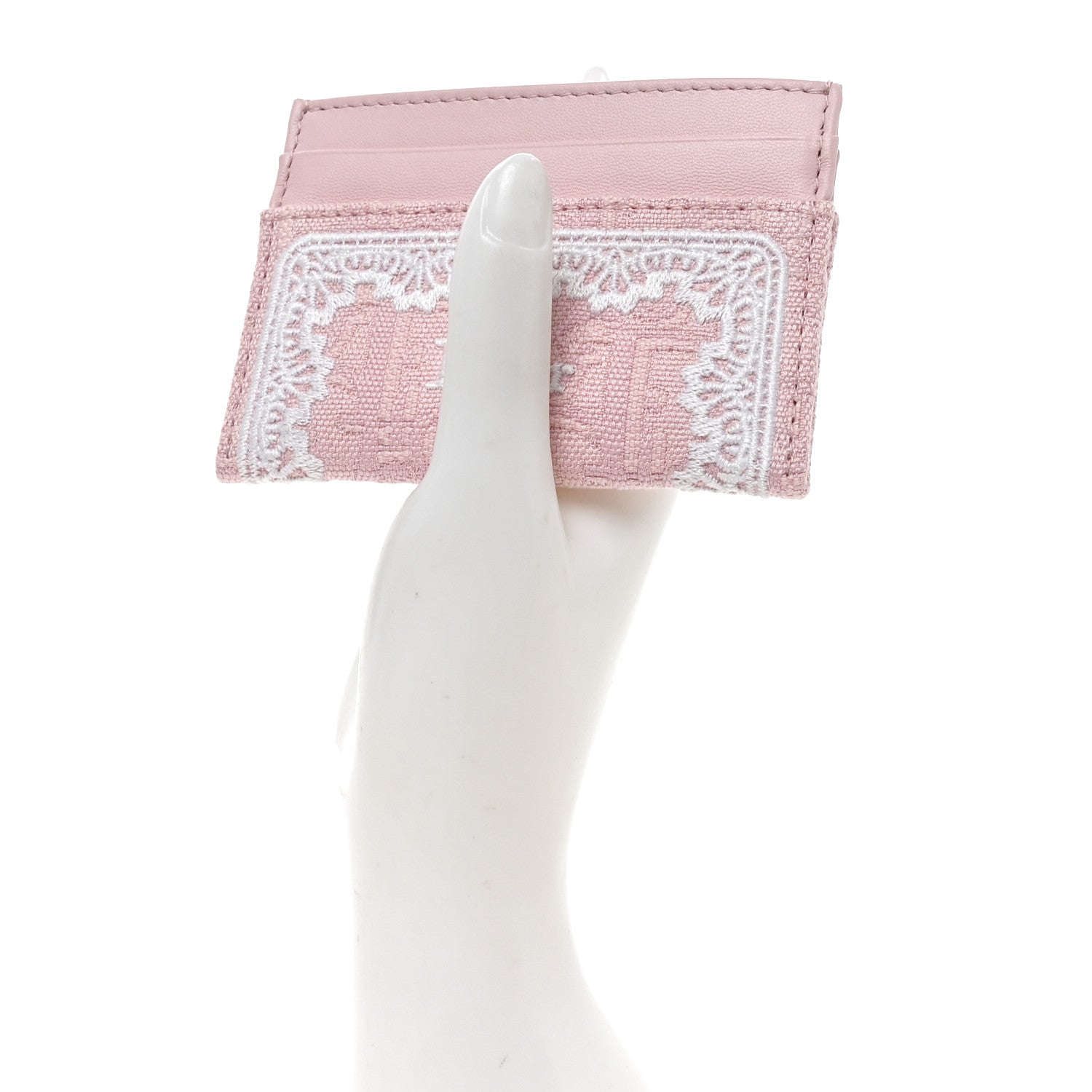 Christian Dior Calfskin Technical Fabric Oblique Lace Freesia Card Holder Pink 2 of 8