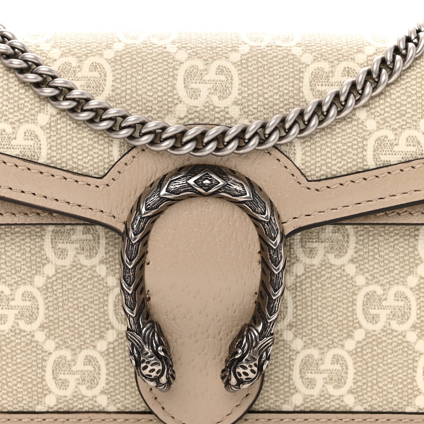 GG Supreme Monogram Textured Dollar Calfskin Super Mini Dionysus Shoulder Bag Beige Mystic White Oatmeal