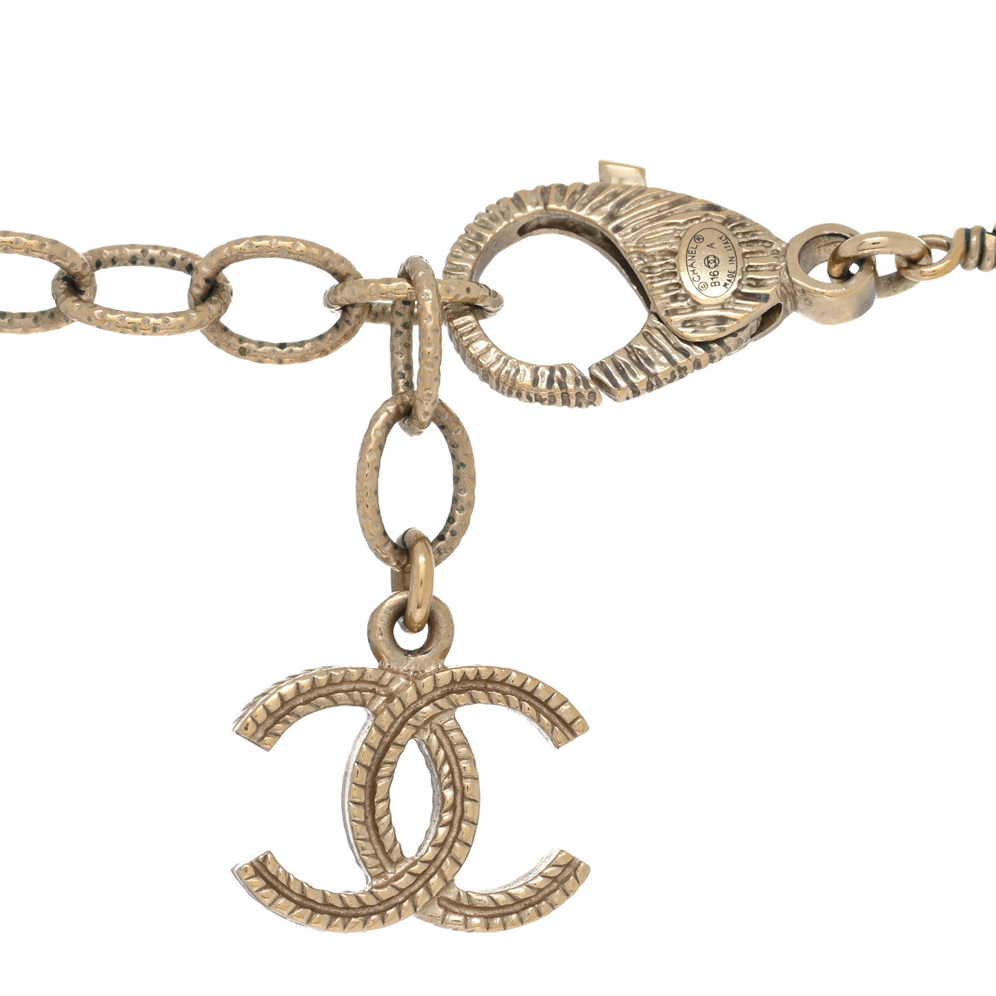 Pearl Crystal Flower CC Long Necklace Golden Pearly White