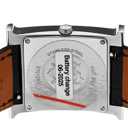 Hermes Stainless Steel Alligator Diamond Bezel Mother of Pearl 26mm Heure H Hour Quartz Watch Noir 4 of 5
