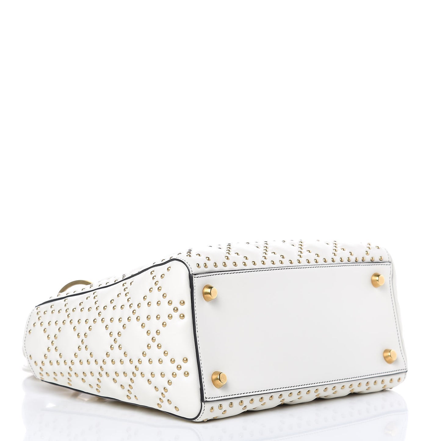 Calfskin Cannage Studded Medium Supple Lady Dior White
