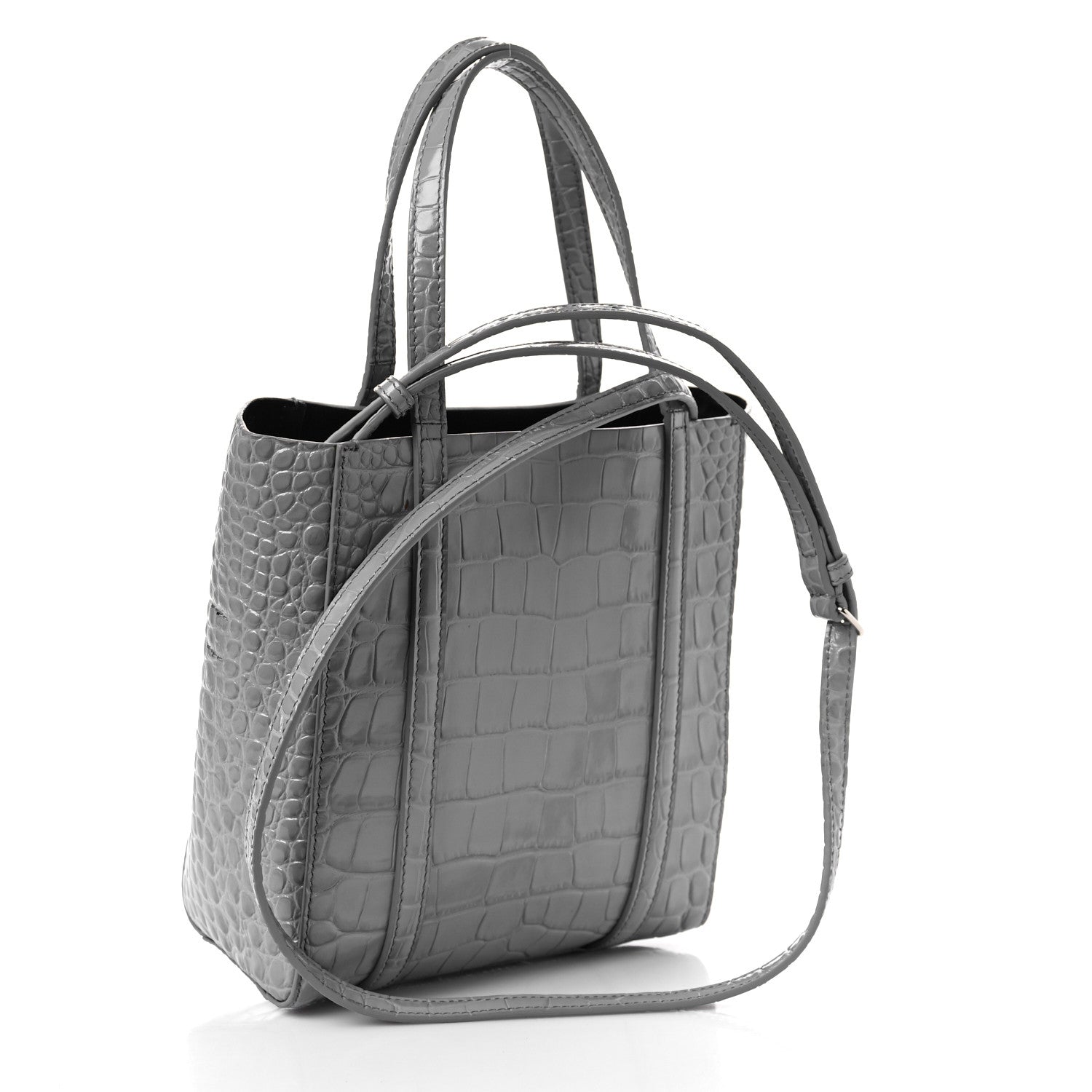 Balenciaga Shiny Calfskin Logo Crocodile Embossed XXS Everyday Tote Grey 3 of 8
