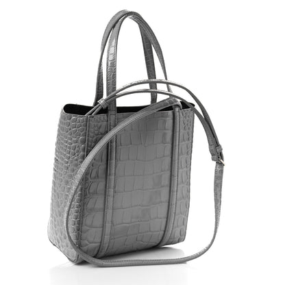 Balenciaga Shiny Calfskin Logo Crocodile Embossed XXS Everyday Tote Grey 3 of 8
