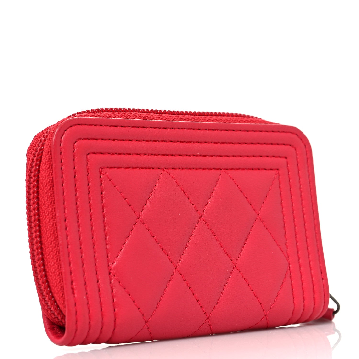 Chanel Lambskin Quilted Boy Zip Around Coin Purse Wallet Red 3 of 11