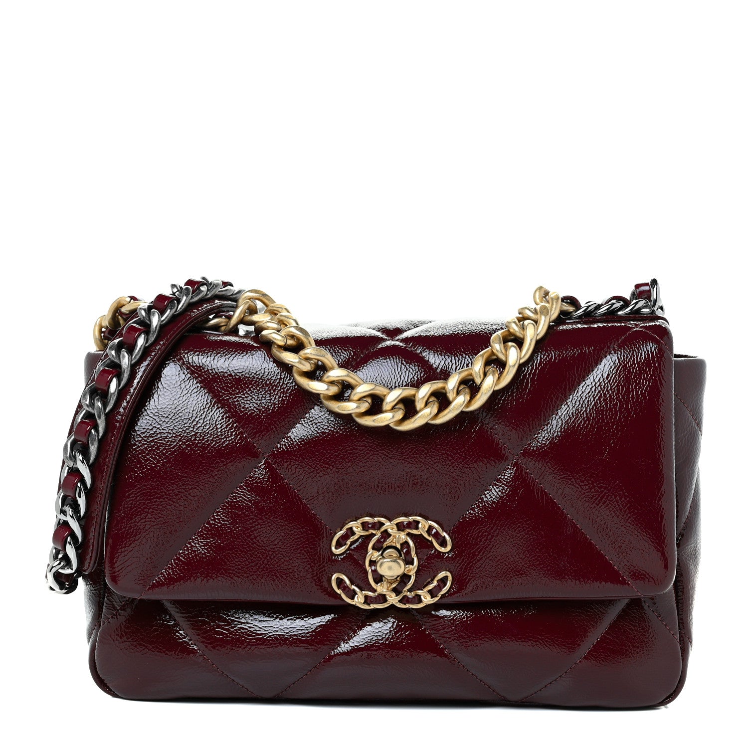 Chanel Shiny Crumpled Calfskin Quilted Medium Chanel 19 Flap Burgundy 1 of 12