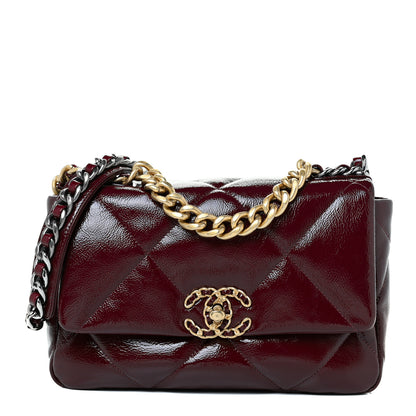 Chanel Shiny Crumpled Calfskin Quilted Medium Chanel 19 Flap Burgundy 1 of 12