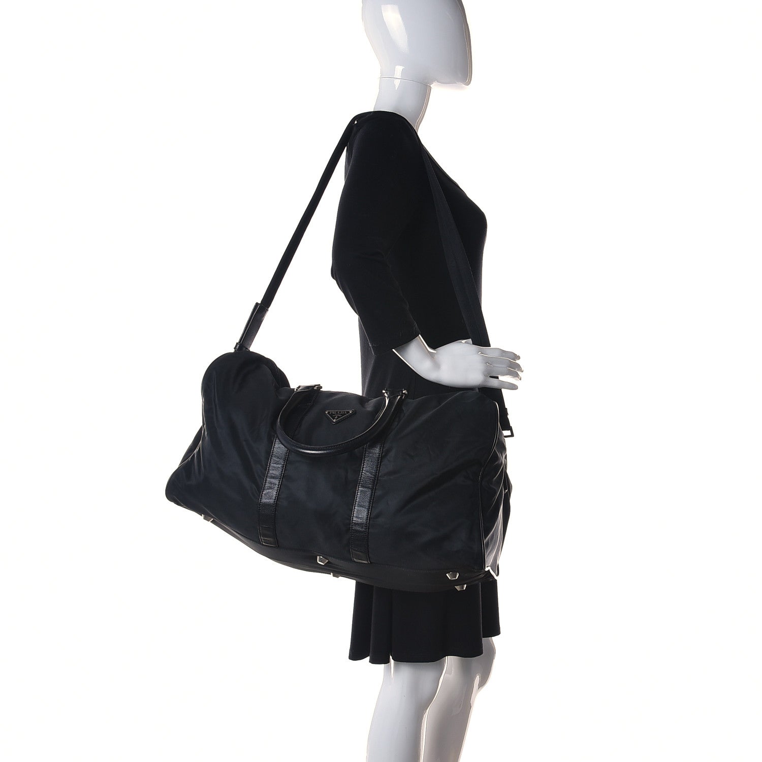 Prada Tessuto Nylon Saffiano Duffle Black 2 of 15