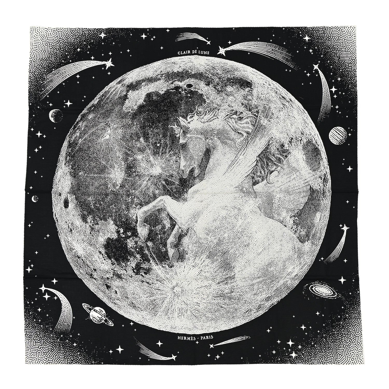 Hermes Silk Cashmere Clair De Lune Shawl 140 Black White 1 of 10