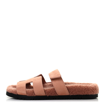 Hermes Suede Goatskin Woolskin Womens Chypre Sandals 41 Rose Aube 1 of 10