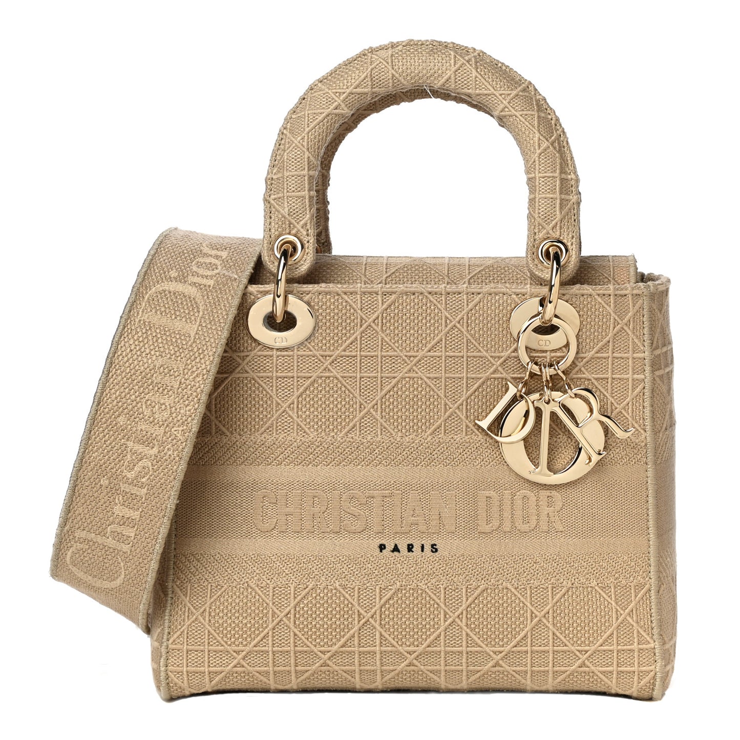 Canvas Embroidered Medium Lady D-Lite Beige