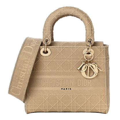 Christian Dior Canvas Embroidered Medium Lady D-Lite Beige 1 of 13