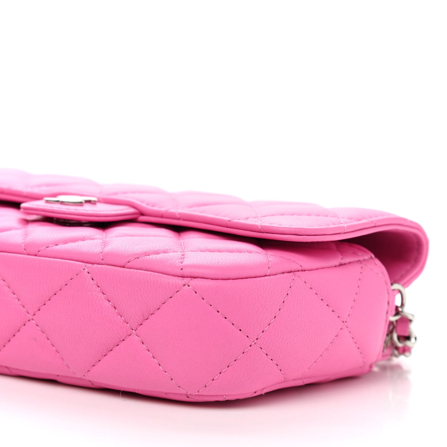 Lambskin Quilted Flap Phone Holder With Chain Neon Pink