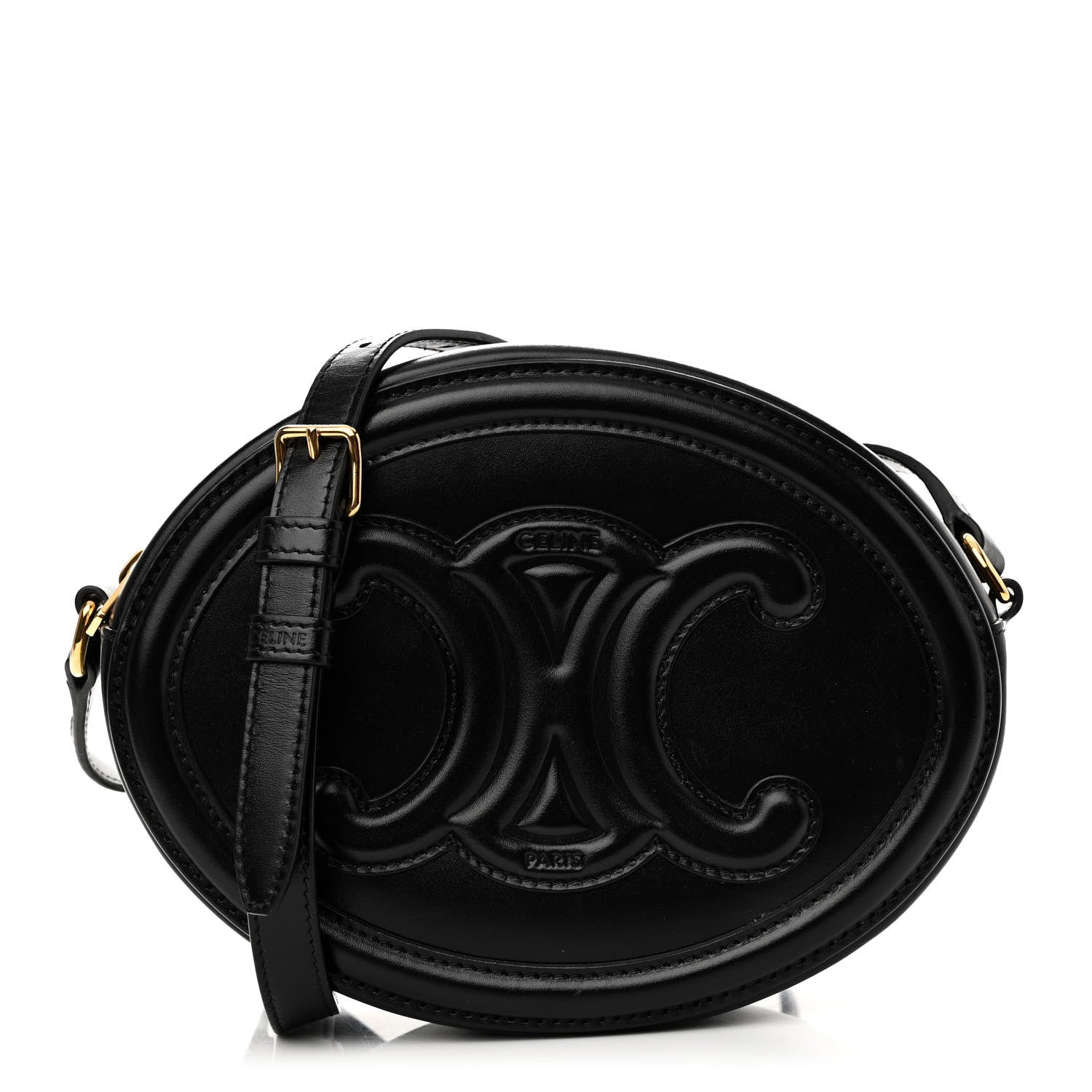 Celine Smooth Calfskin Cuir Triomphe Oval Bag Black 1 of 9