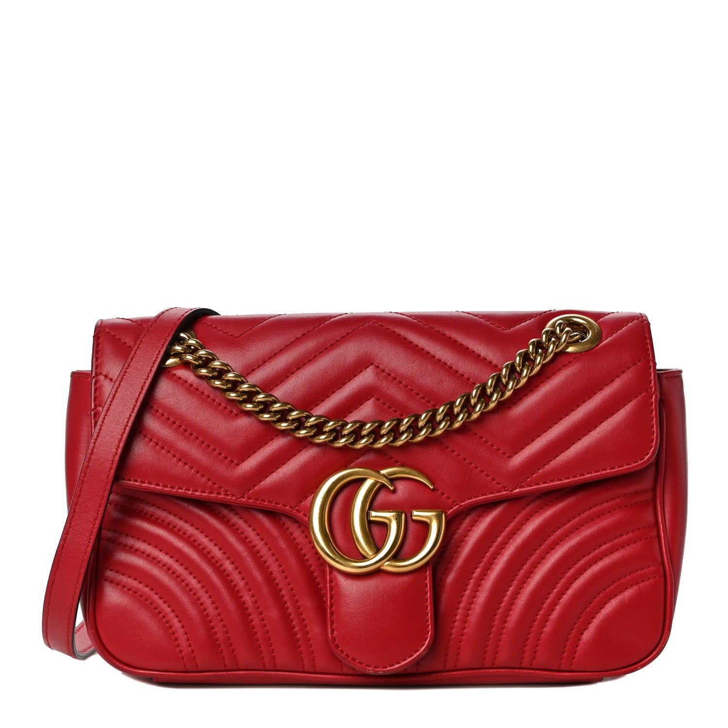 Gucci Calfskin Matelasse Small GG Marmont Shoulder Bag Hibiscus Red 1 of 16