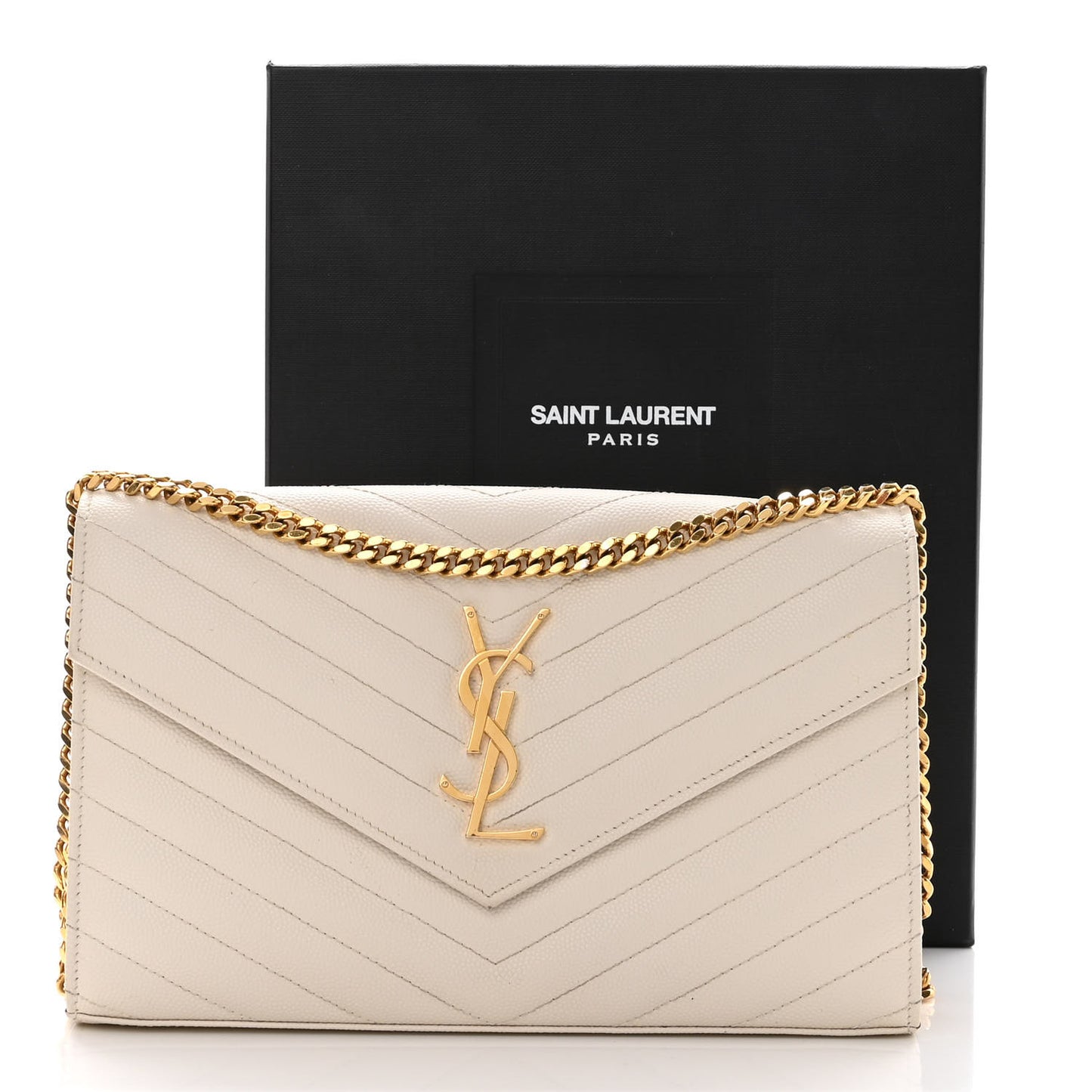 Grain De Poudre Matelasse Chevron Monogram Chain Wallet Crema Soft