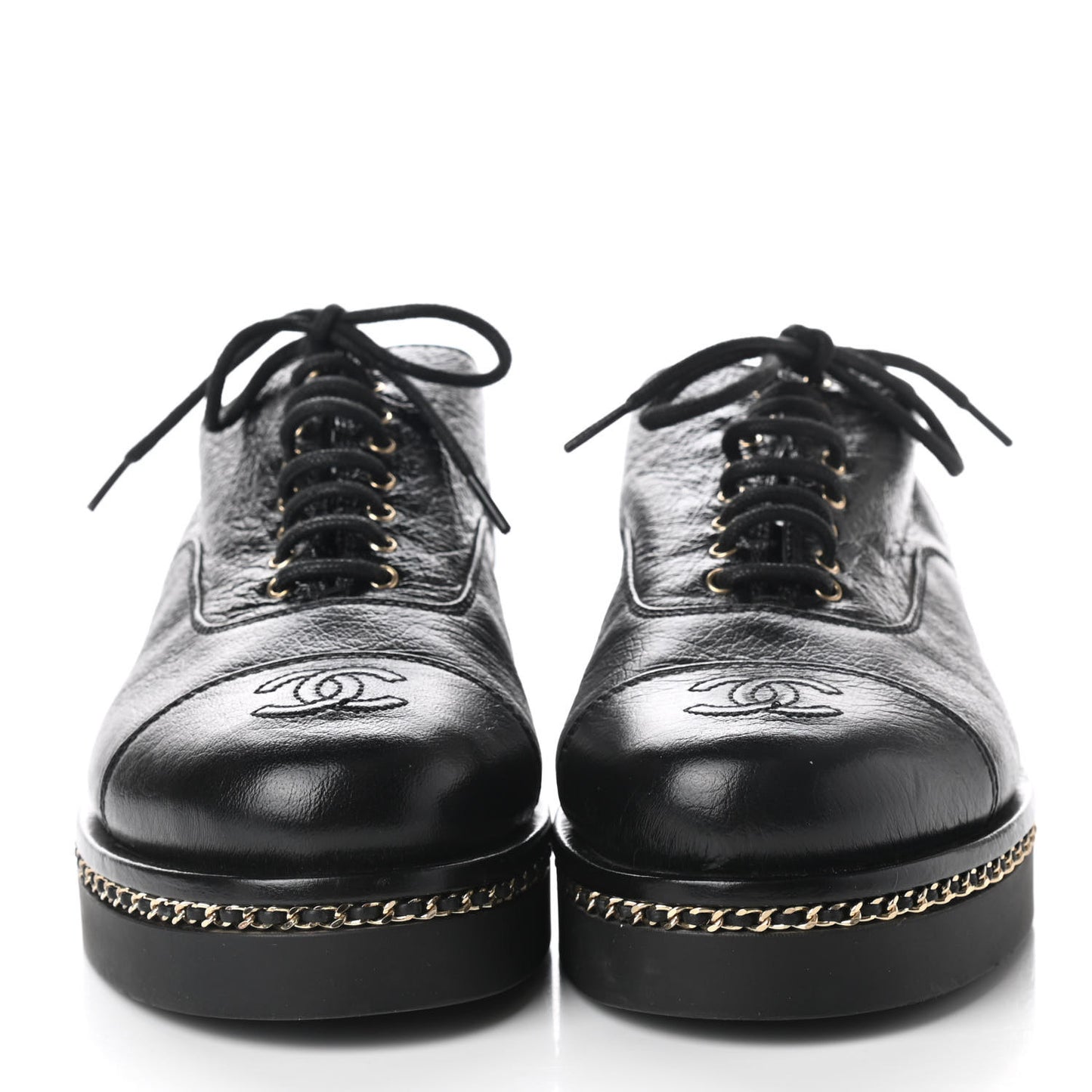 Shiny Crumpled Lambskin CC Lace Up Oxfords 38 Black