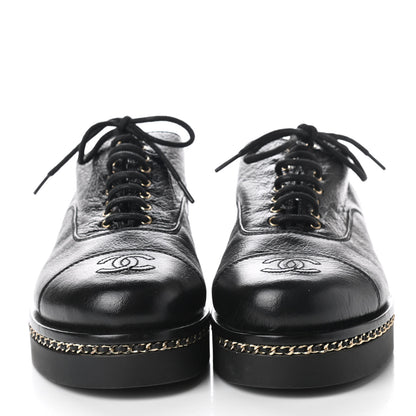 Chanel Shiny Crumpled Lambskin CC Lace Up Oxfords 38 Black 2 of 9