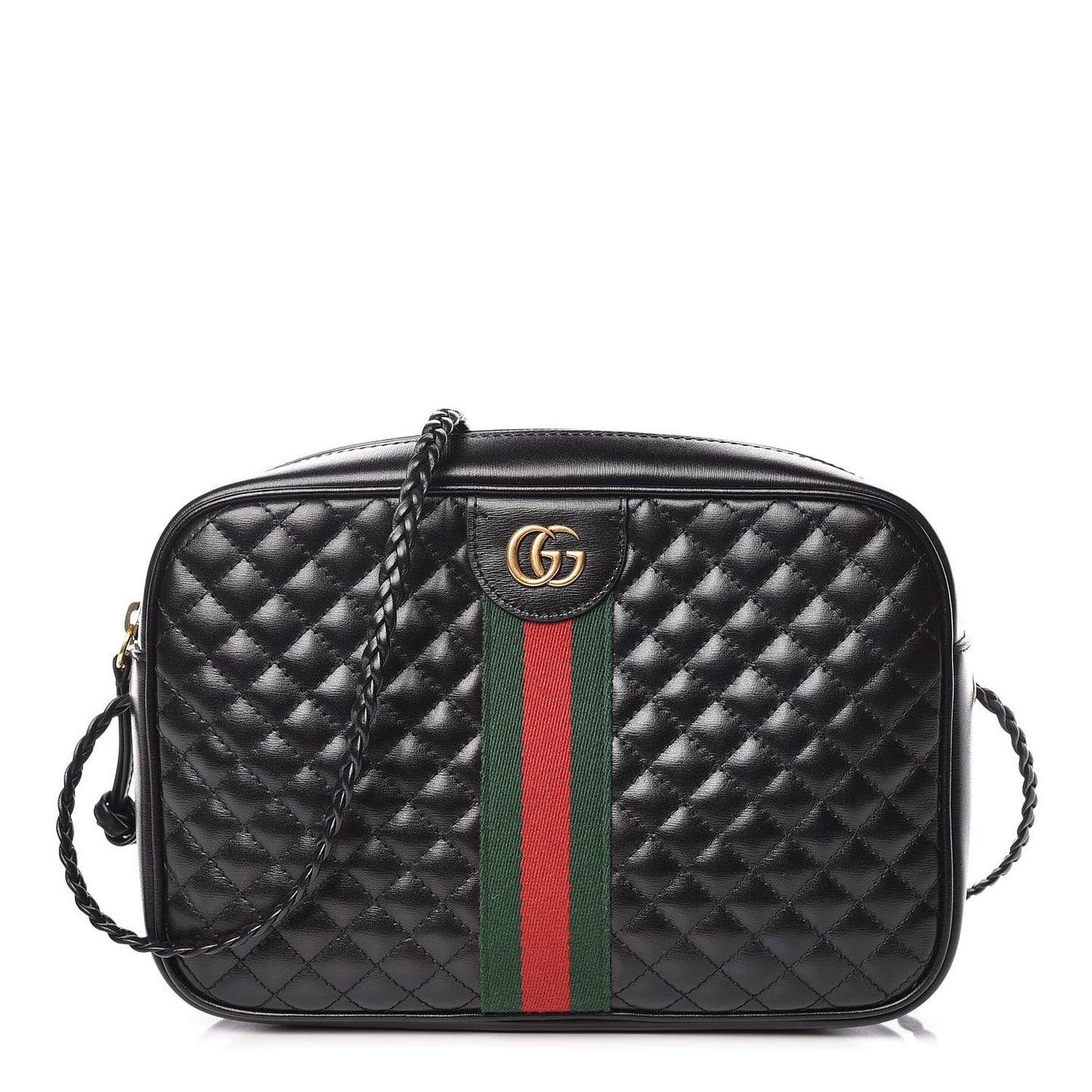 Calfskin Web Trapuntata Small GG Shoulder Bag Black