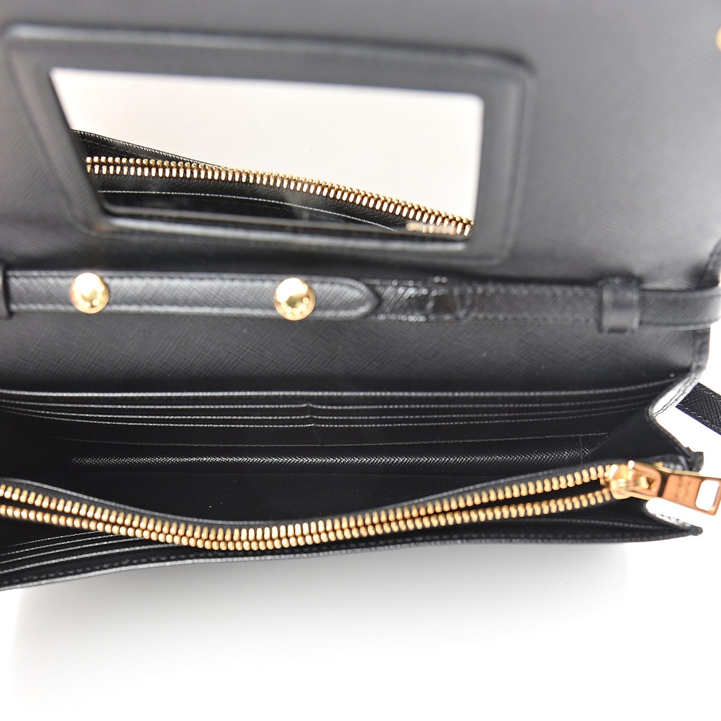 Saffiano Metal Flap Wallet With Strap Black