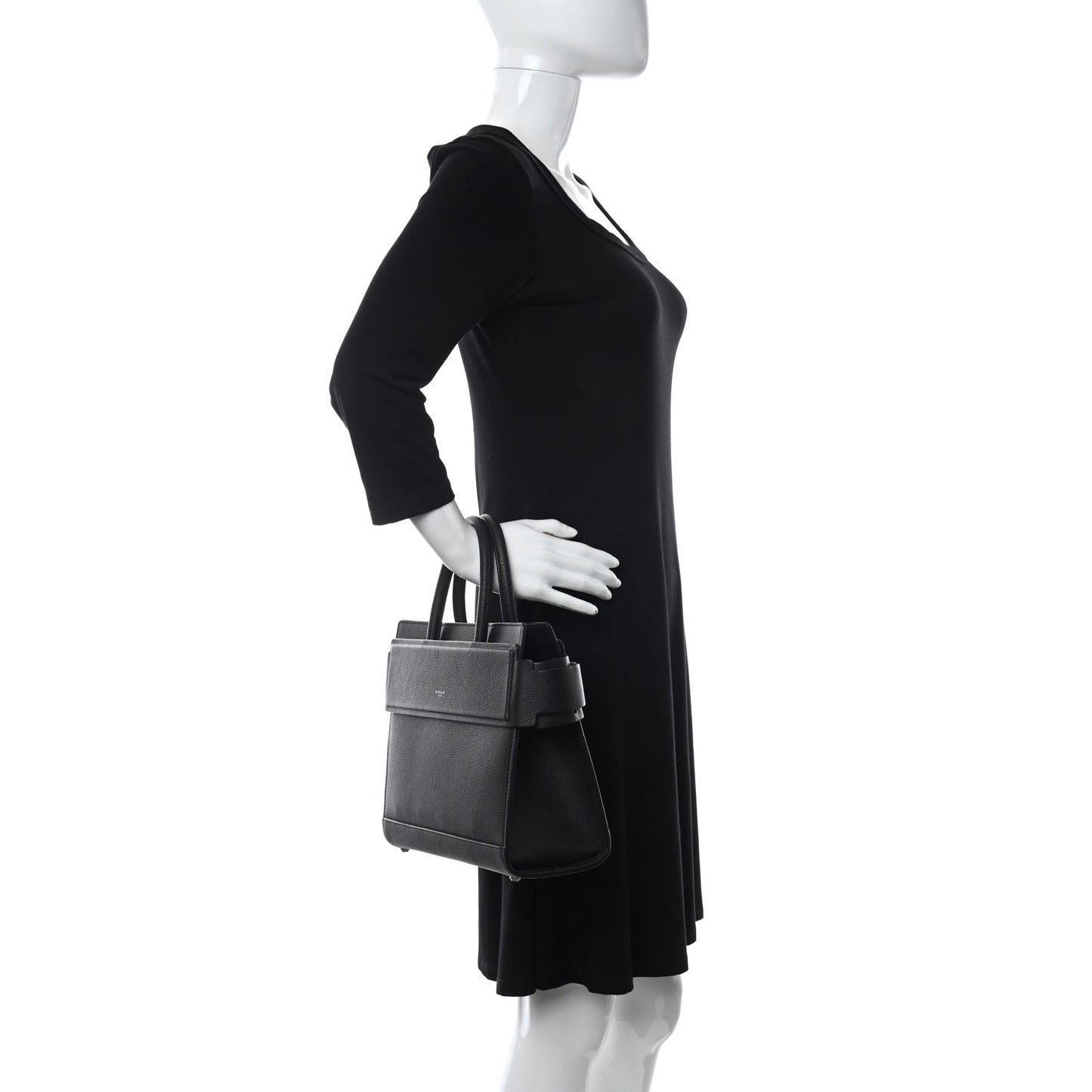 Grained Calfskin Small Horizon Satchel Black