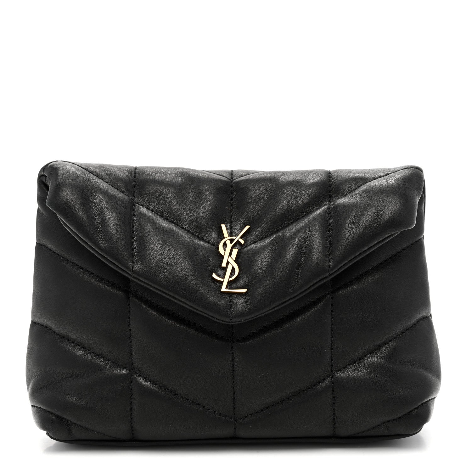 Saint Laurent Lambskin Monogram Loulou Puffer Pouch Clutch Black 1 of 9