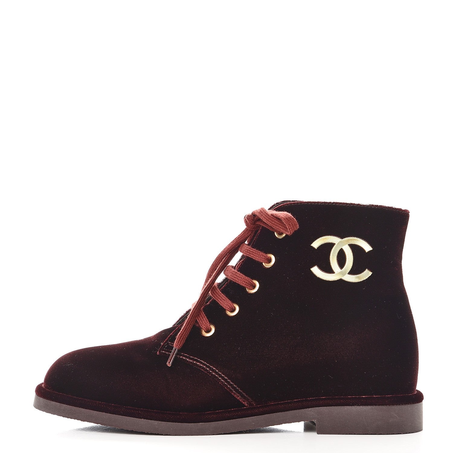 Chanel Velvet CC Lace Up Boots 36 Burgundy 1 of 8