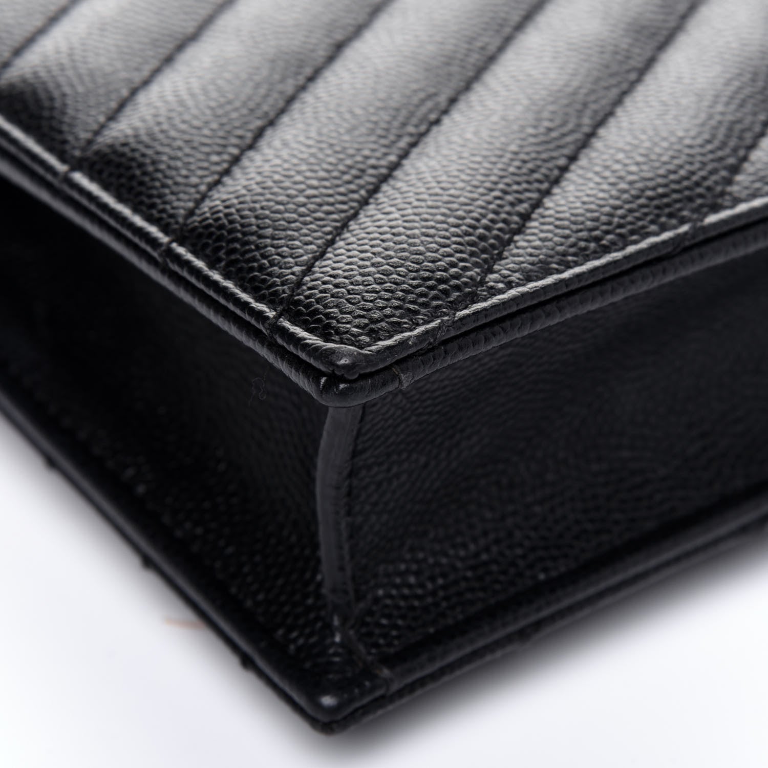 Saint Laurent Grain De Poudre Matelasse Chevron Monogram Envelope Chain Wallet Black 10 of 14