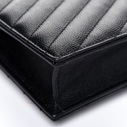 Saint Laurent Grain De Poudre Matelasse Chevron Monogram Envelope Chain Wallet Black 10 of 14