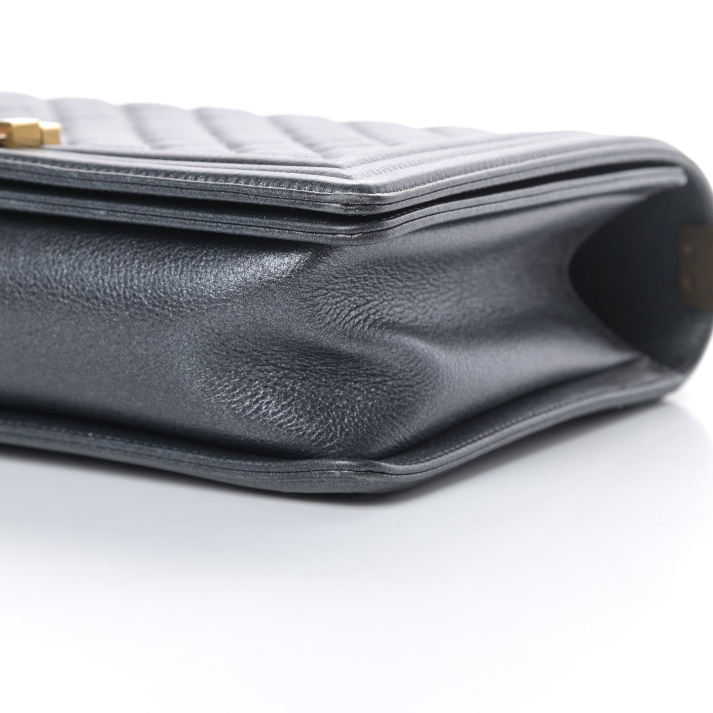 Metallic Calfskin Quilted New Medium Boy Flap Dark Grey