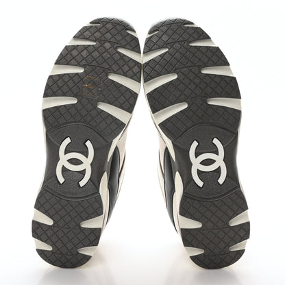 Chanel Suede Calfskin CC Sneakers 40 White Grey 6 of 9