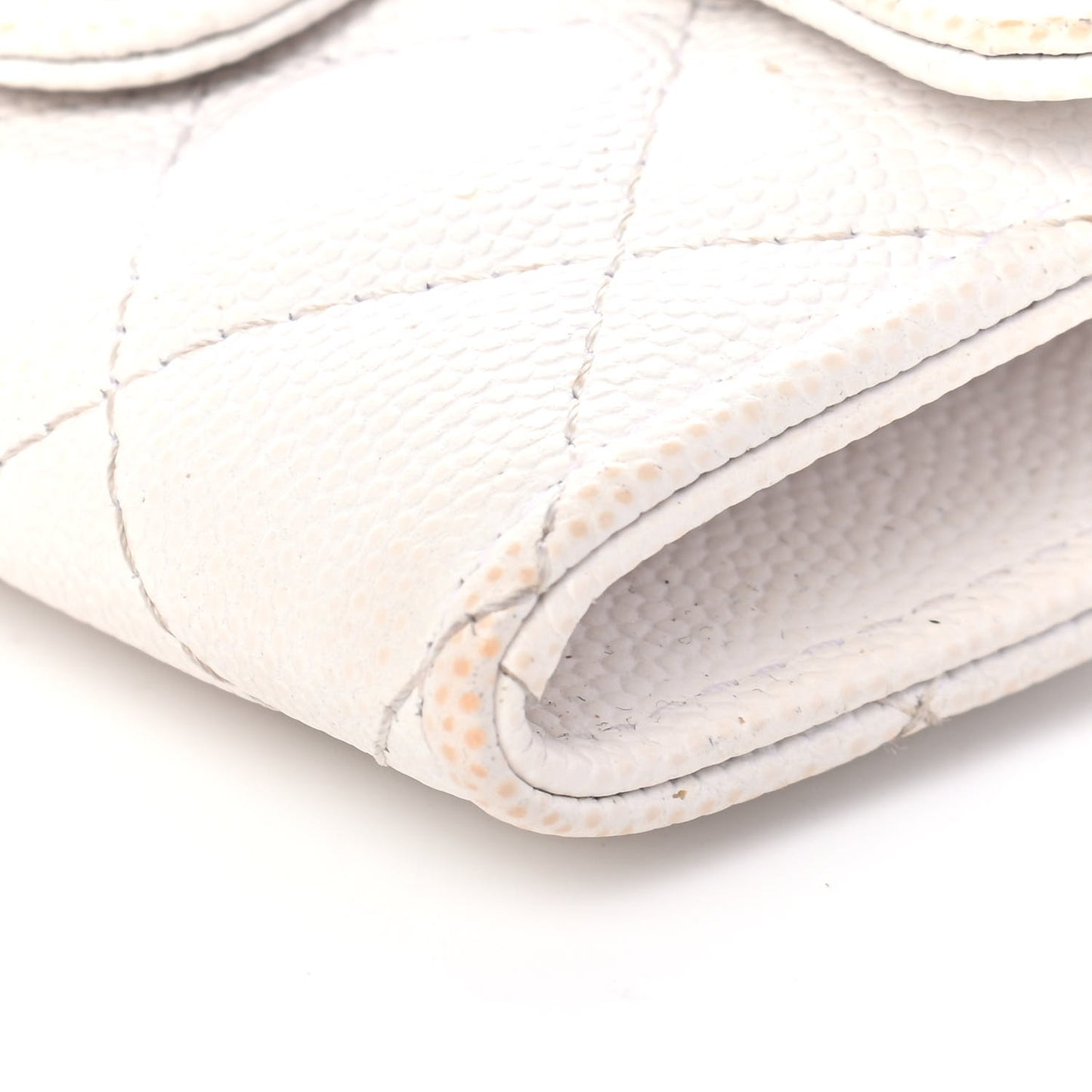 Caviar Quilted Flap Card Holder Wallet White