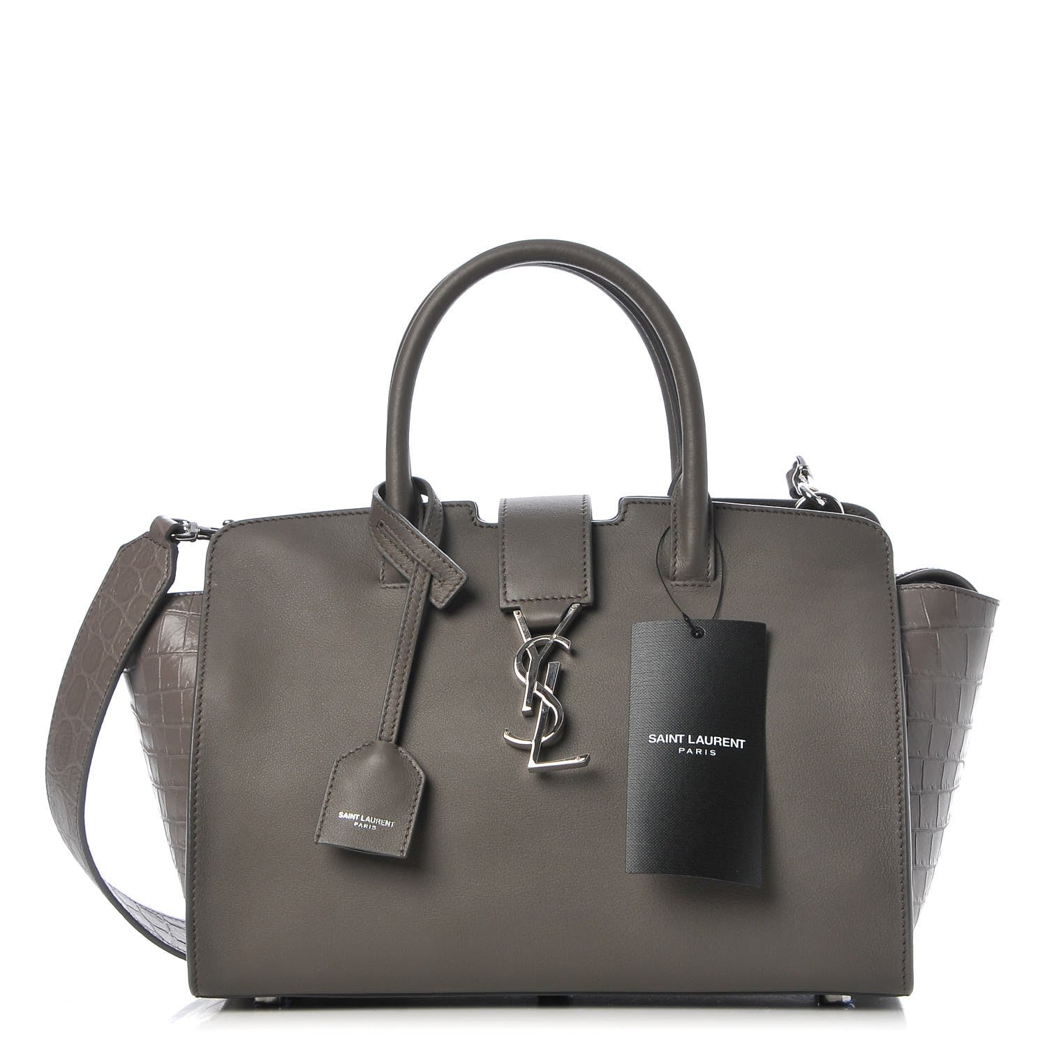 Saint Laurent Calfskin Crocodile Embossed Baby Monogram Downtown Cabas Earth 1 of 6