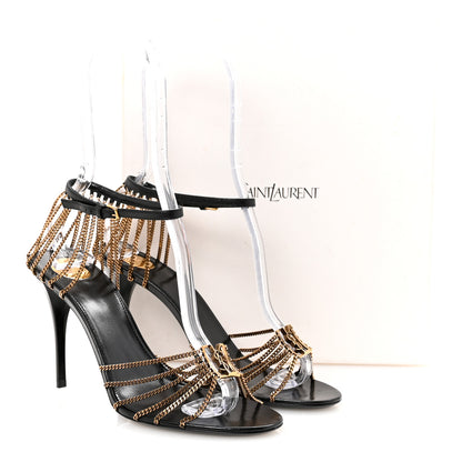 Saint Laurent Lambskin Chain Babylone 90 Ankle Strap Sandals 39 Black 9 of 9