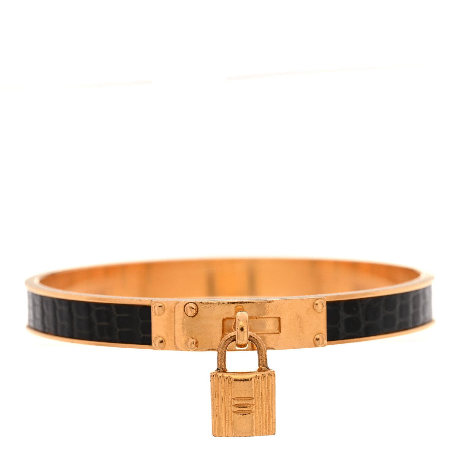 Hermes Lizard Kelly Lock Cadena Bracelet Black 1 of 6