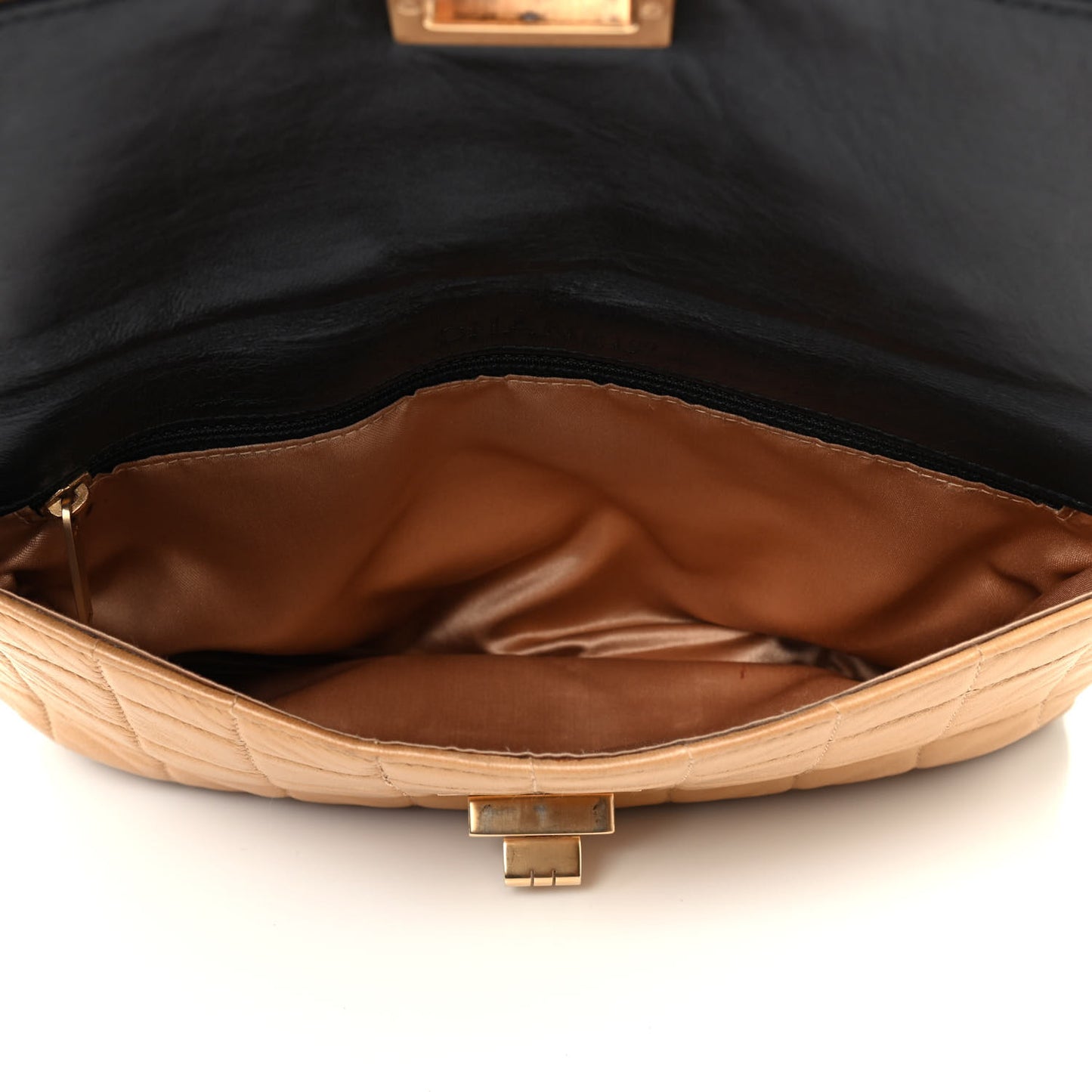 Lambskin Chocolate Bar Double Sided Shoulder Clutch Black Beige
