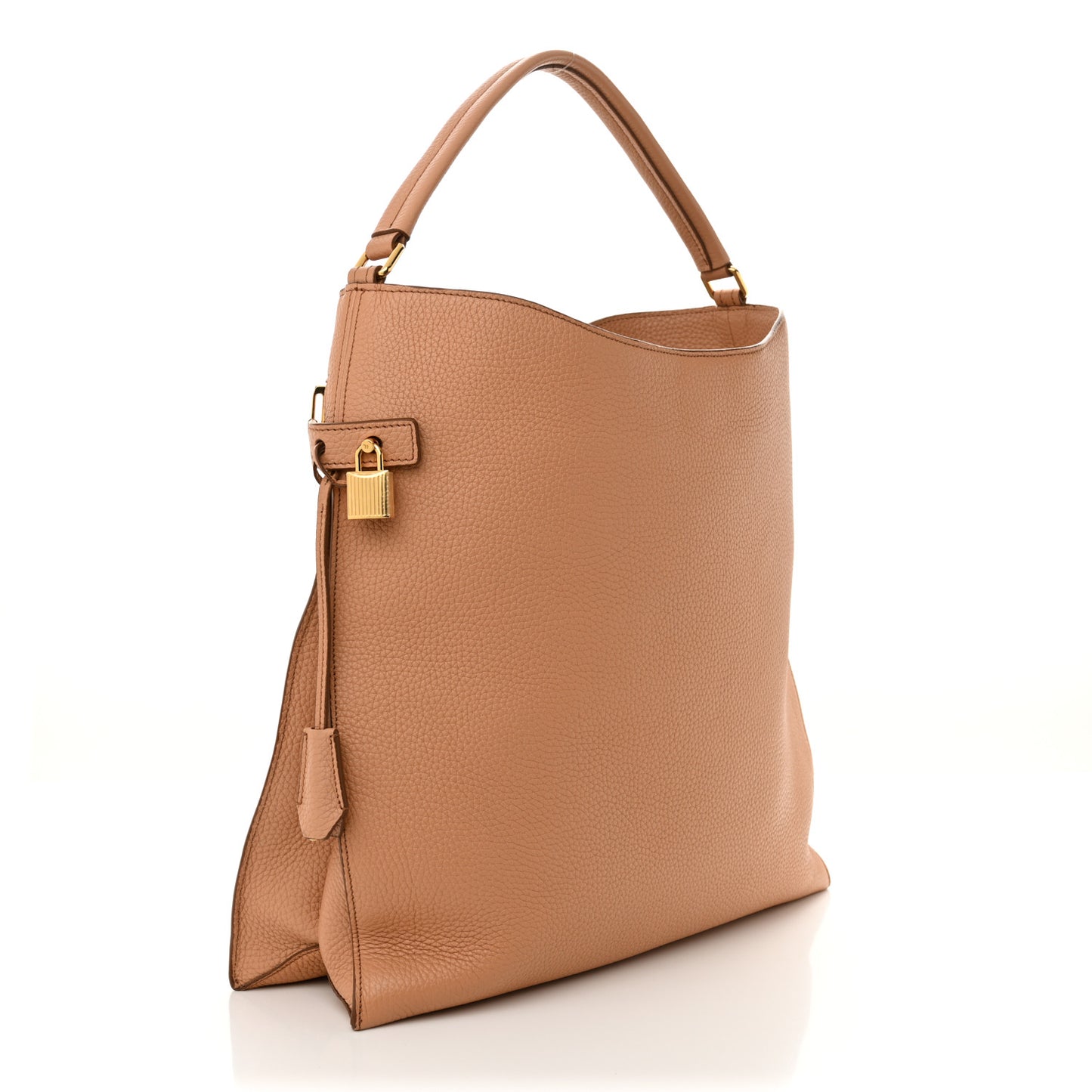 Pebbled Calfskin Large Alix Padlock Zip Hobo Bag Nude