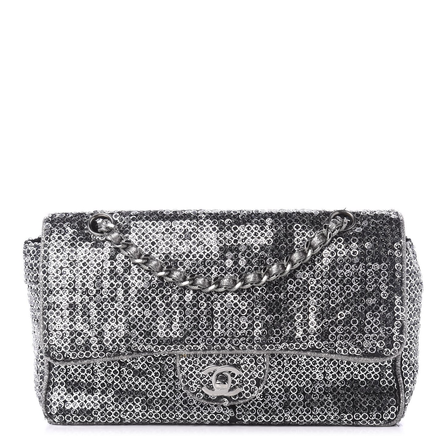 Sequin Mesh Medium Single Flap Silver