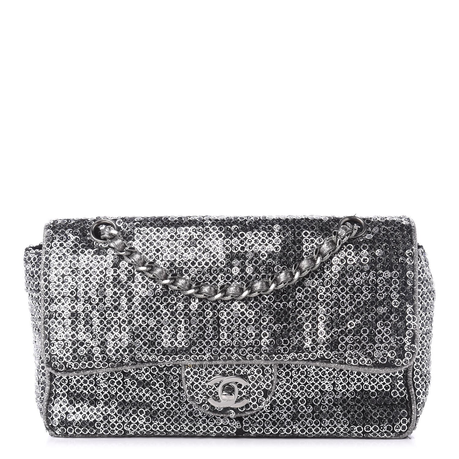 Chanel Sequin Mesh Medium Single Flap Silver 1 of 14