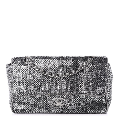 Chanel Sequin Mesh Medium Single Flap Silver 1 of 14