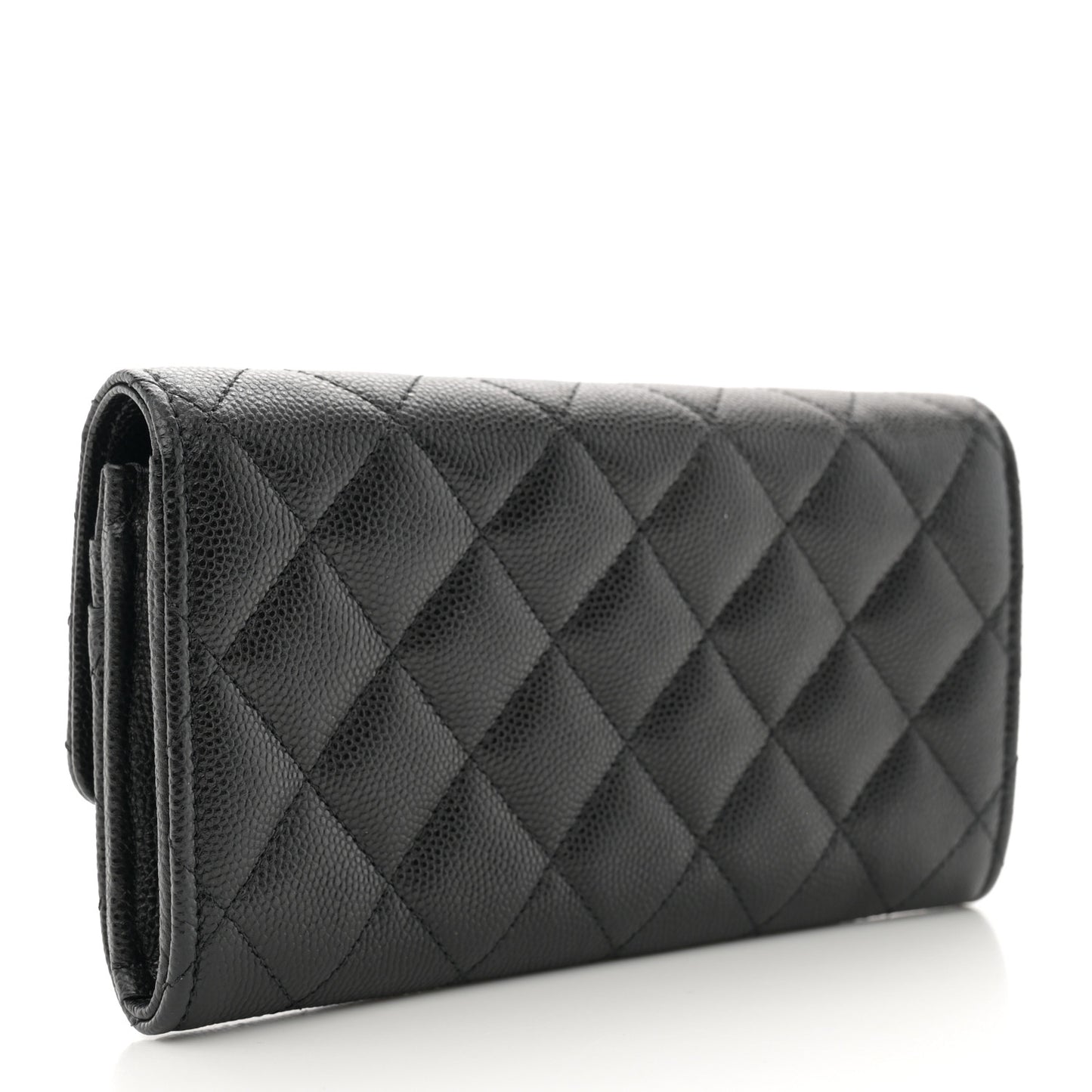 Caviar Quilted Crystal CC Large Gusset Flap Wallet Black