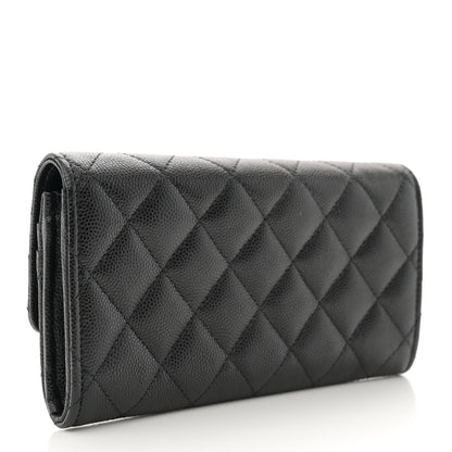 Chanel Caviar Quilted Crystal CC Large Gusset Flap Wallet Black 3 of 9
